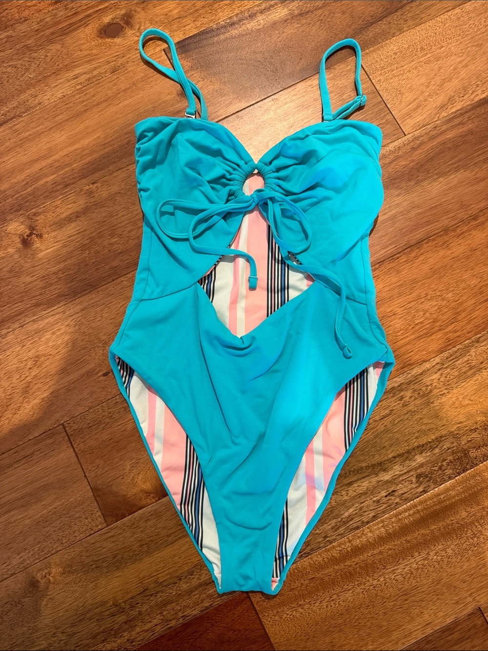 Women’s Maagi Teal One-Piece Swimwear with reversible Stripes
